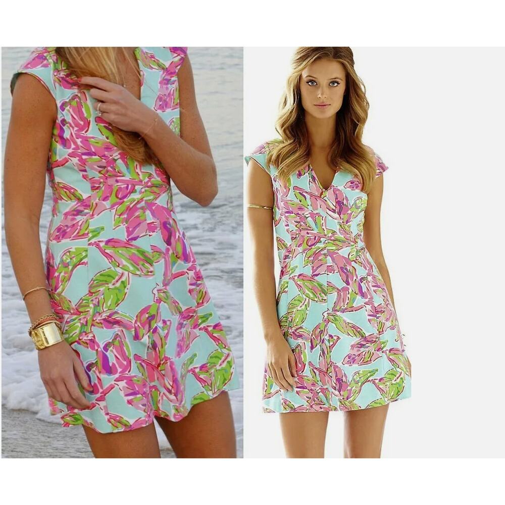 Lilly Pulitzer Briella In The Vias Fit & Flare Posh Ponte Pink Turquoise Dress M